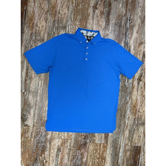 FootJoy Other - Mens Footjoy FJ Blue Button Collar Golf Polo Shirt Size Large Stretch